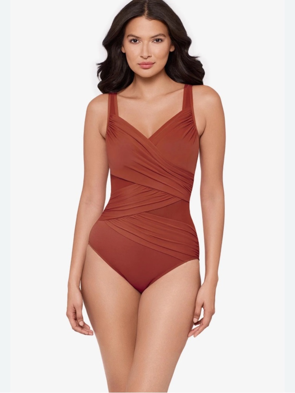 NWT Miraclesuit Madero Slimming One Piece Swimsuit In Terracotta/Red/Brown Sz 8